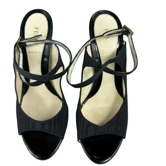 Fendi Designer Shoes Black Satin Open Toes Sandals 38.5 / 7.5 - Picture 2 of 16